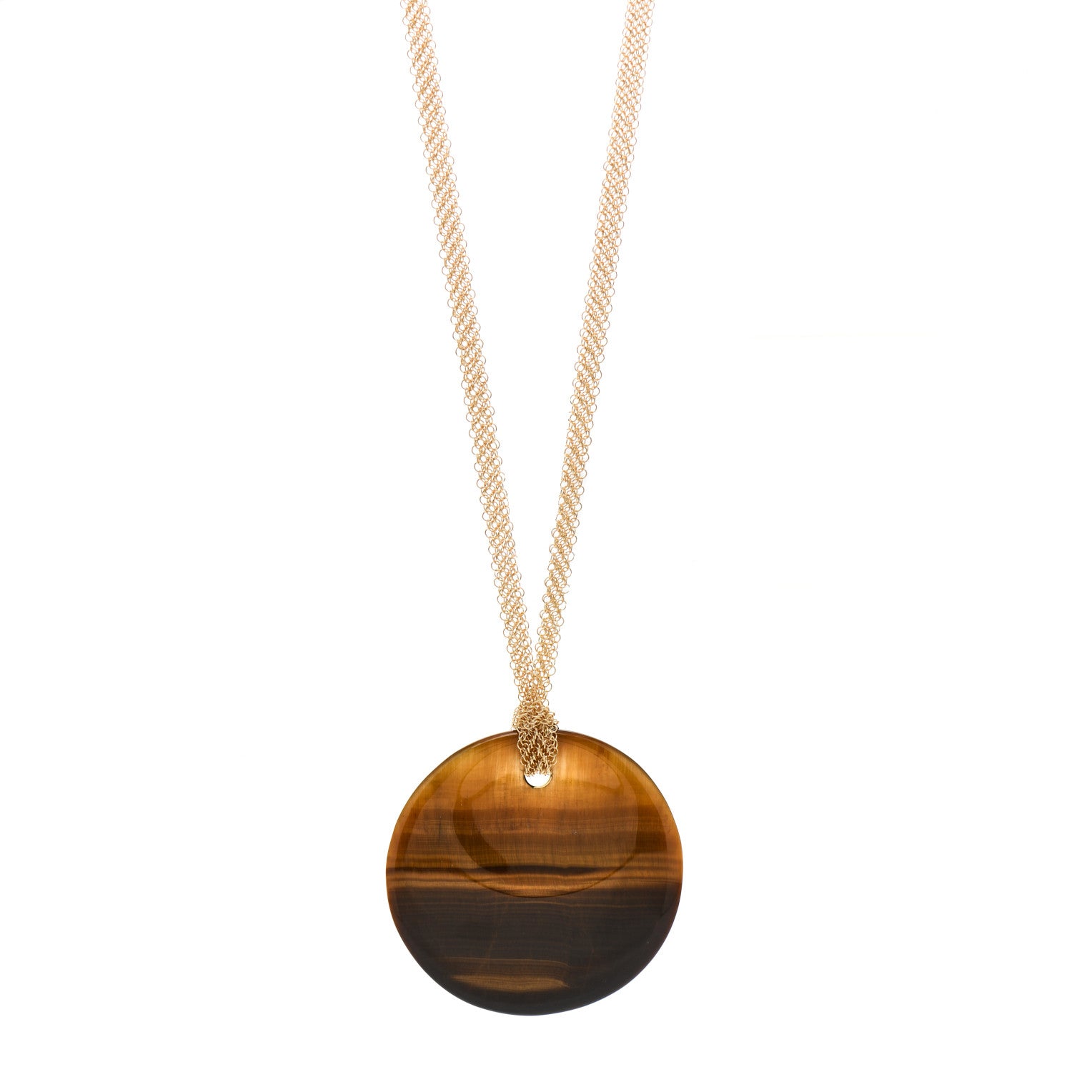Tiffany 18K Yellow Gold Elsa Peretti Tiger Eye Touchstone Mesh Necklace 1 of 5