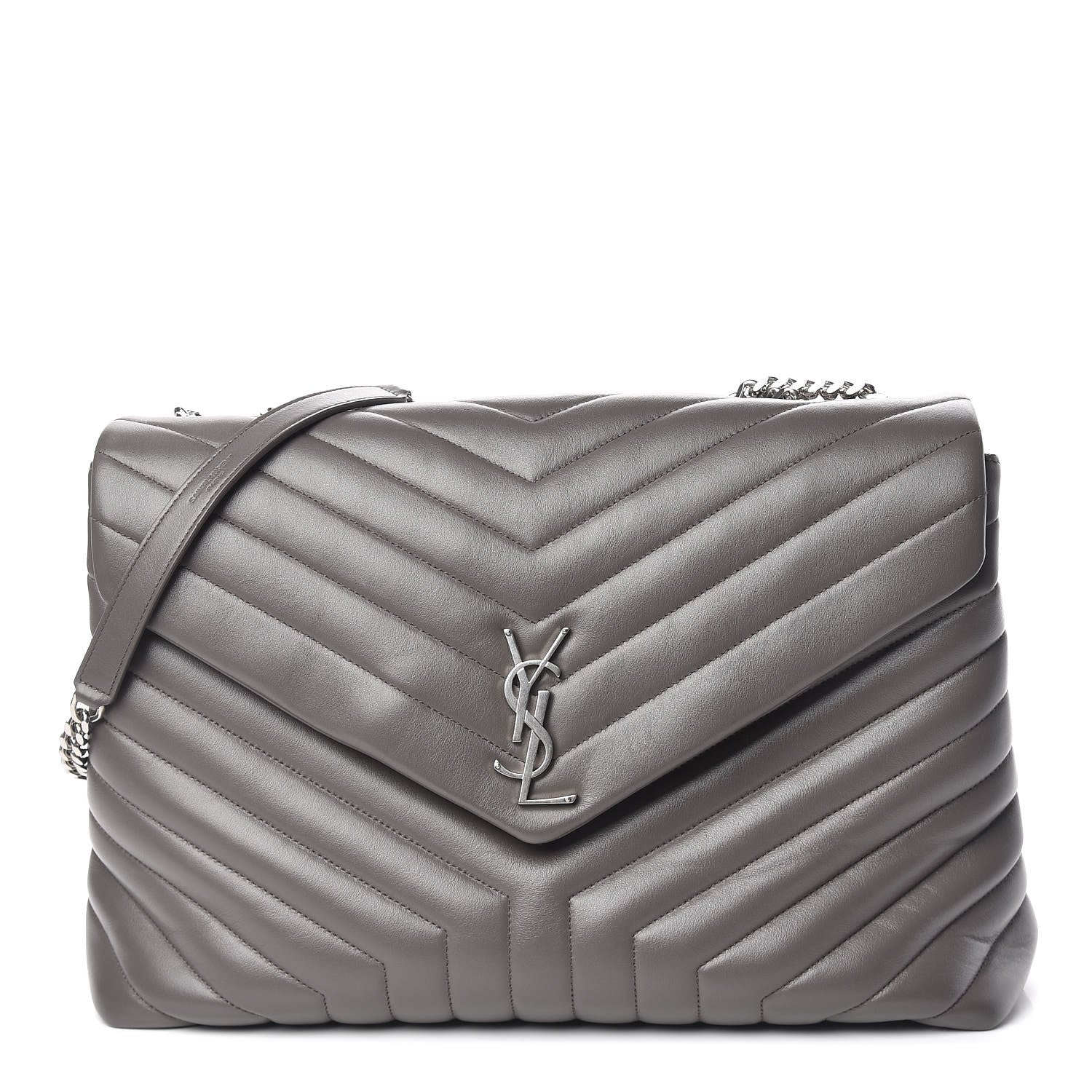 Saint Laurent Calfskin Y Quilted Monogram Large Loulou Chain Satchel Earth 1 of 10