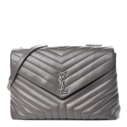 Saint Laurent Calfskin Y Quilted Monogram Large Loulou Chain Satchel Earth 1 of 10