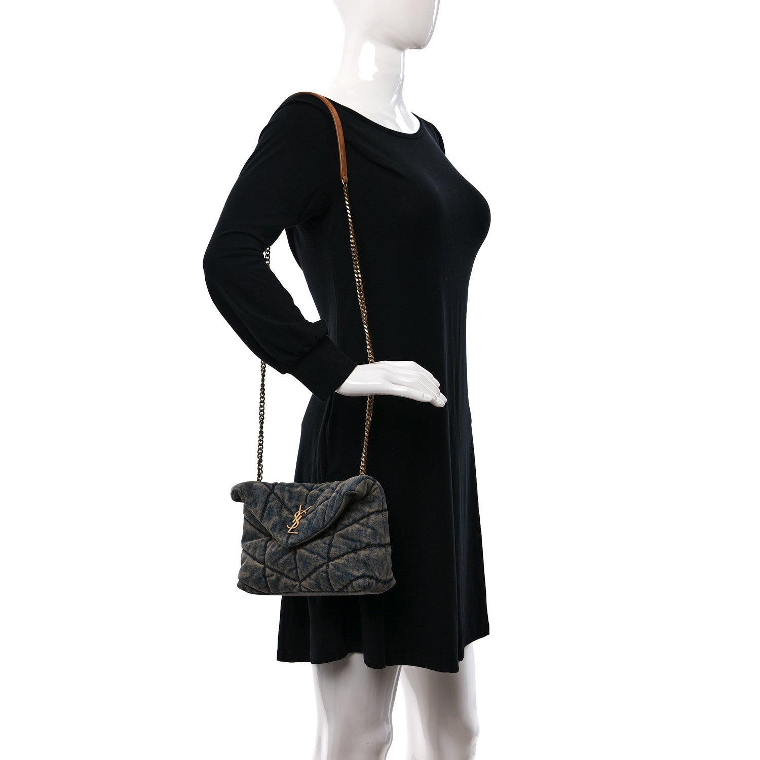 Saint Laurent Denim Quilted Toy Loulou Puffer Monogram Chain Satchel Blue Cinnamon 2 of 10