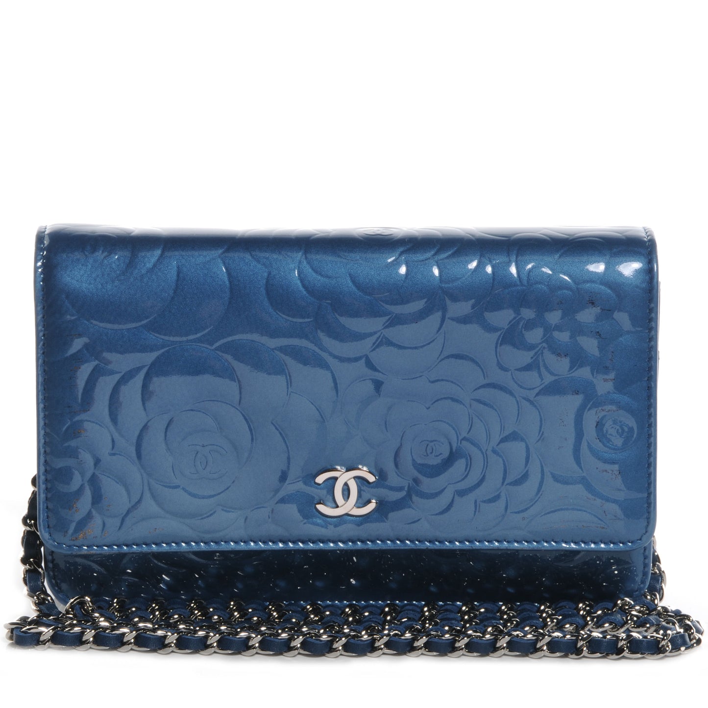 Patent Camellia Wallet on Chain WOC Blue