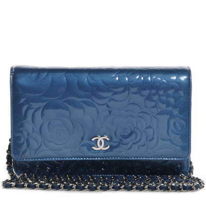 Chanel Patent Camellia Wallet on Chain WOC Blue 1 of 8
