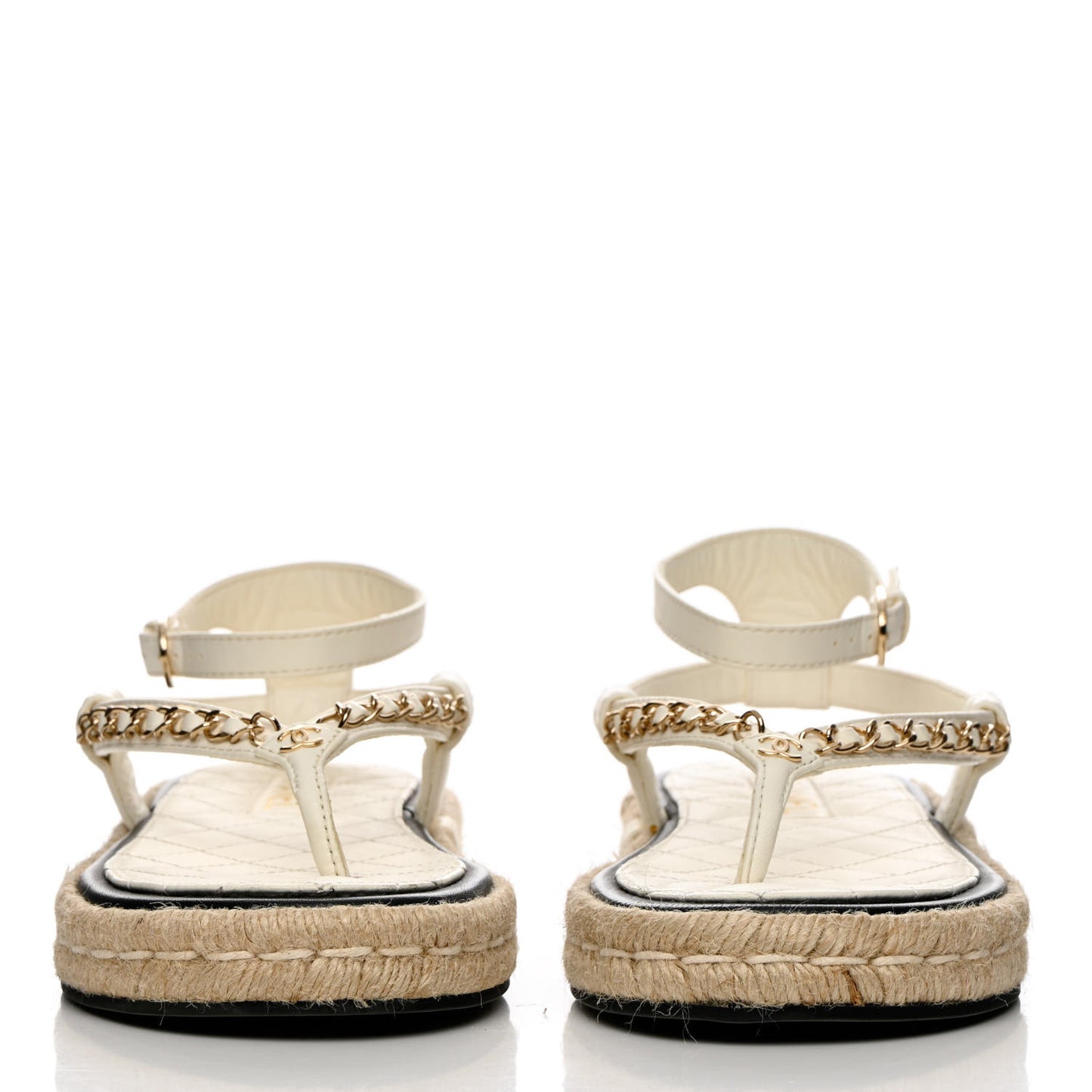 Lambskin Chain CC Thong Espadrille Sandals 37 White