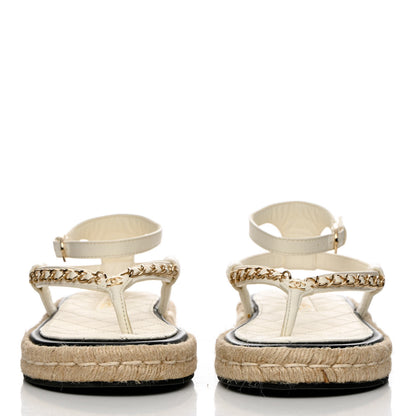 Chanel Lambskin Chain CC Thong Espadrille Sandals 37 White 2 of 10