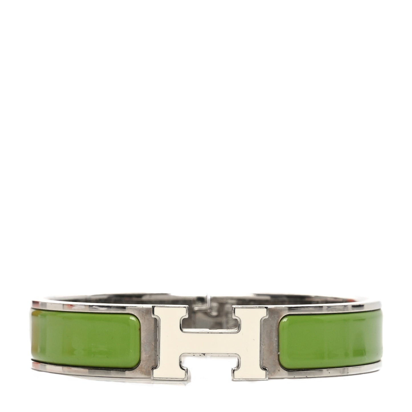 Enamel Narrow Clic Clac H Bracelet PM Vert Prairie White