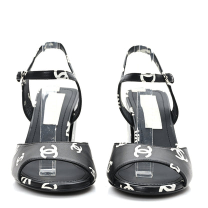 Chanel Printed Lambskin CC Sandals 37 Black White 2 of 8