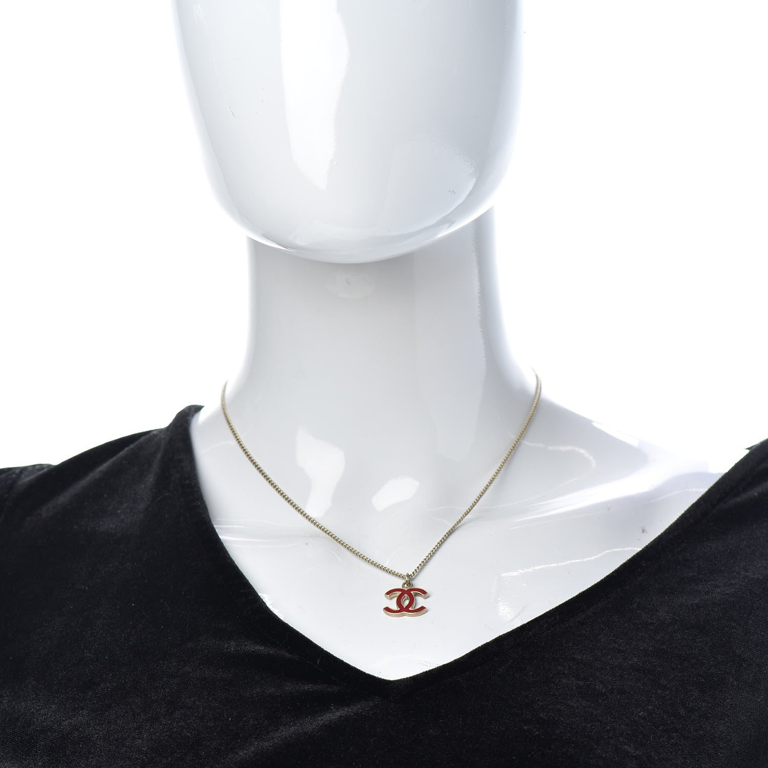 Chanel Enamel CC Necklace Gold Red 2 of 5