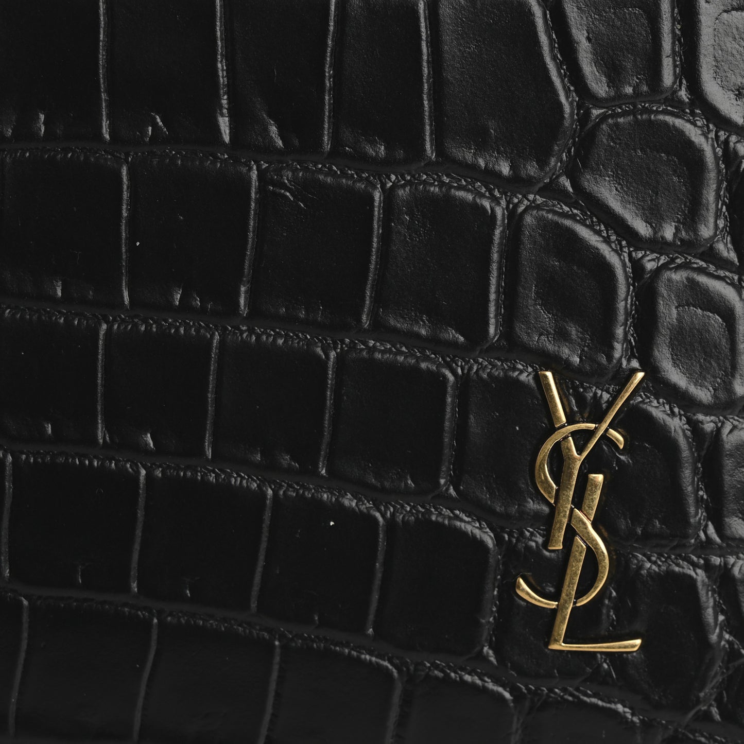 Calfskin Crocodile Embossed Monogram Bill Pouch Black