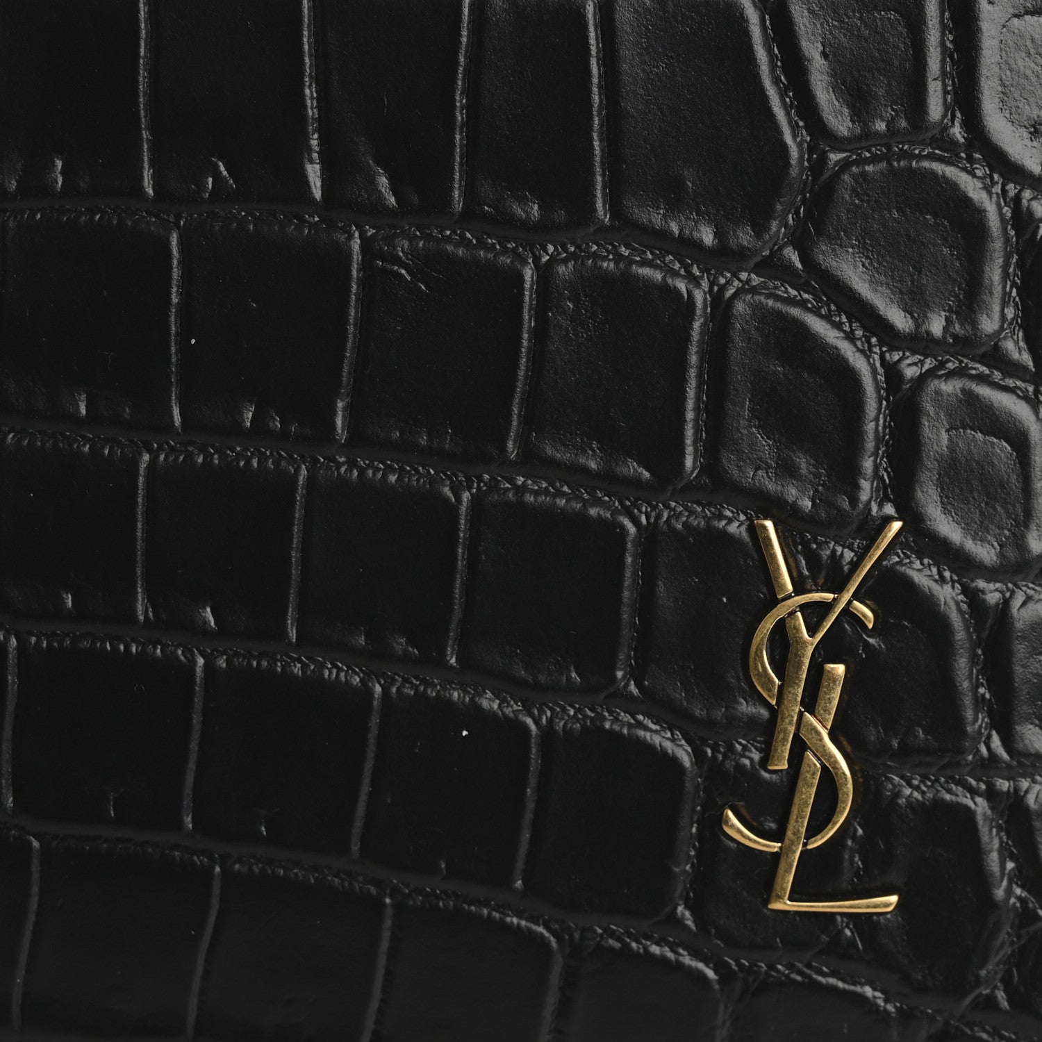 Saint Laurent Calfskin Crocodile Embossed Monogram Bill Pouch Black 10 of 11