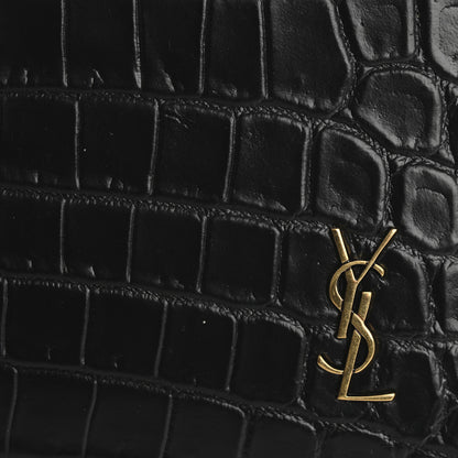 Saint Laurent Calfskin Crocodile Embossed Monogram Bill Pouch Black 10 of 11