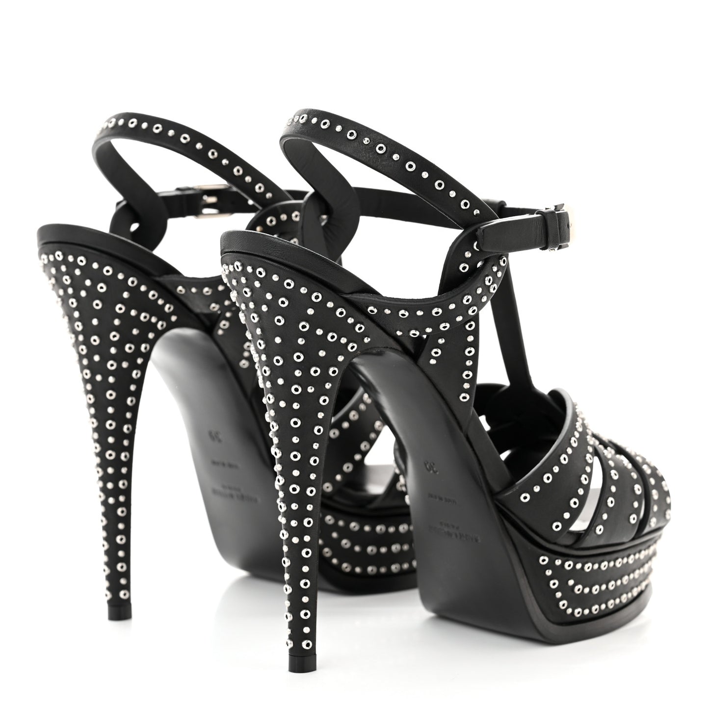 Calfskin Eyelet Studded Tribute 105 Platform Sandals 39 Black