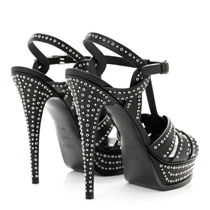 Saint Laurent Calfskin Eyelet Studded Tribute 105 Platform Sandals 39 Black 4 of 9