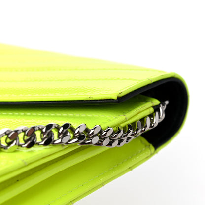 Saint Laurent Patent Grain De Poudre Matelasse Chevron Monogram Chain Wallet Neon Yellow 13 of 15