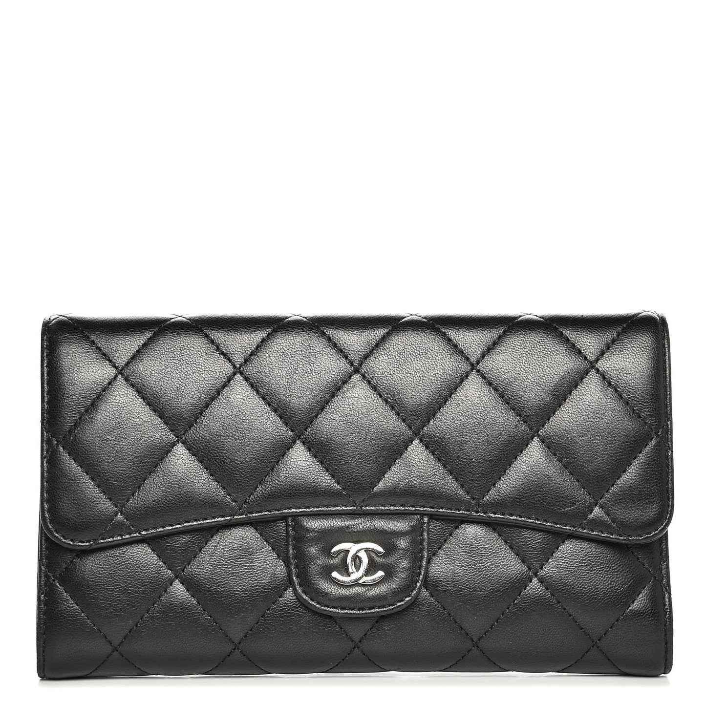 Lambskin Quilted Large Flap Wallet Black