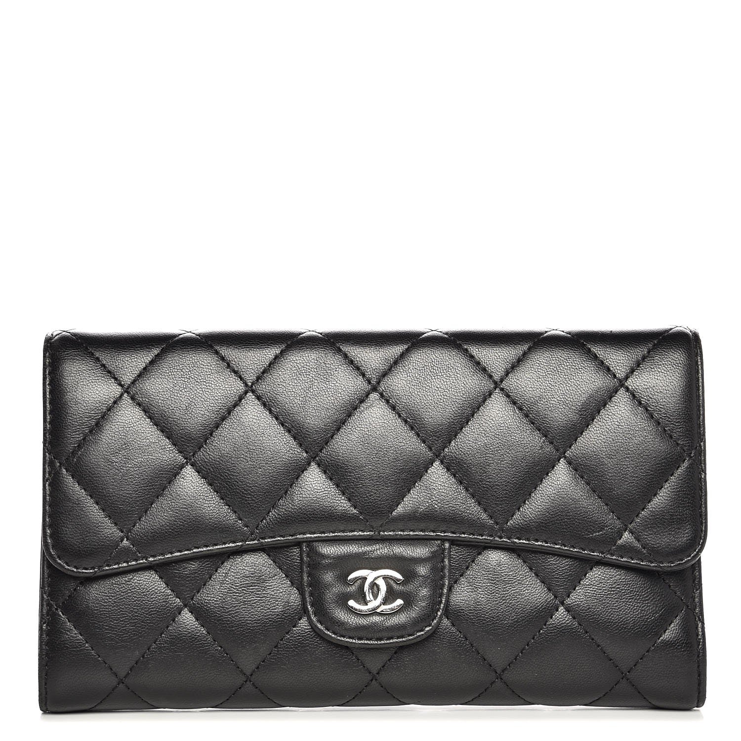 Chanel Lambskin Quilted Large Flap Wallet Black 1 of 8