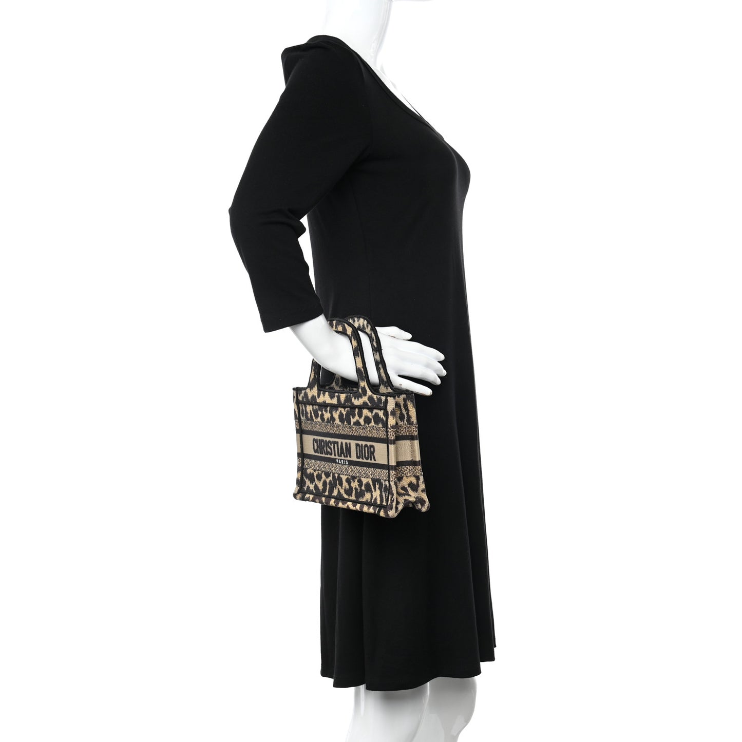 Canvas Mizza Embroidered Mini Leopard Book Tote Beige