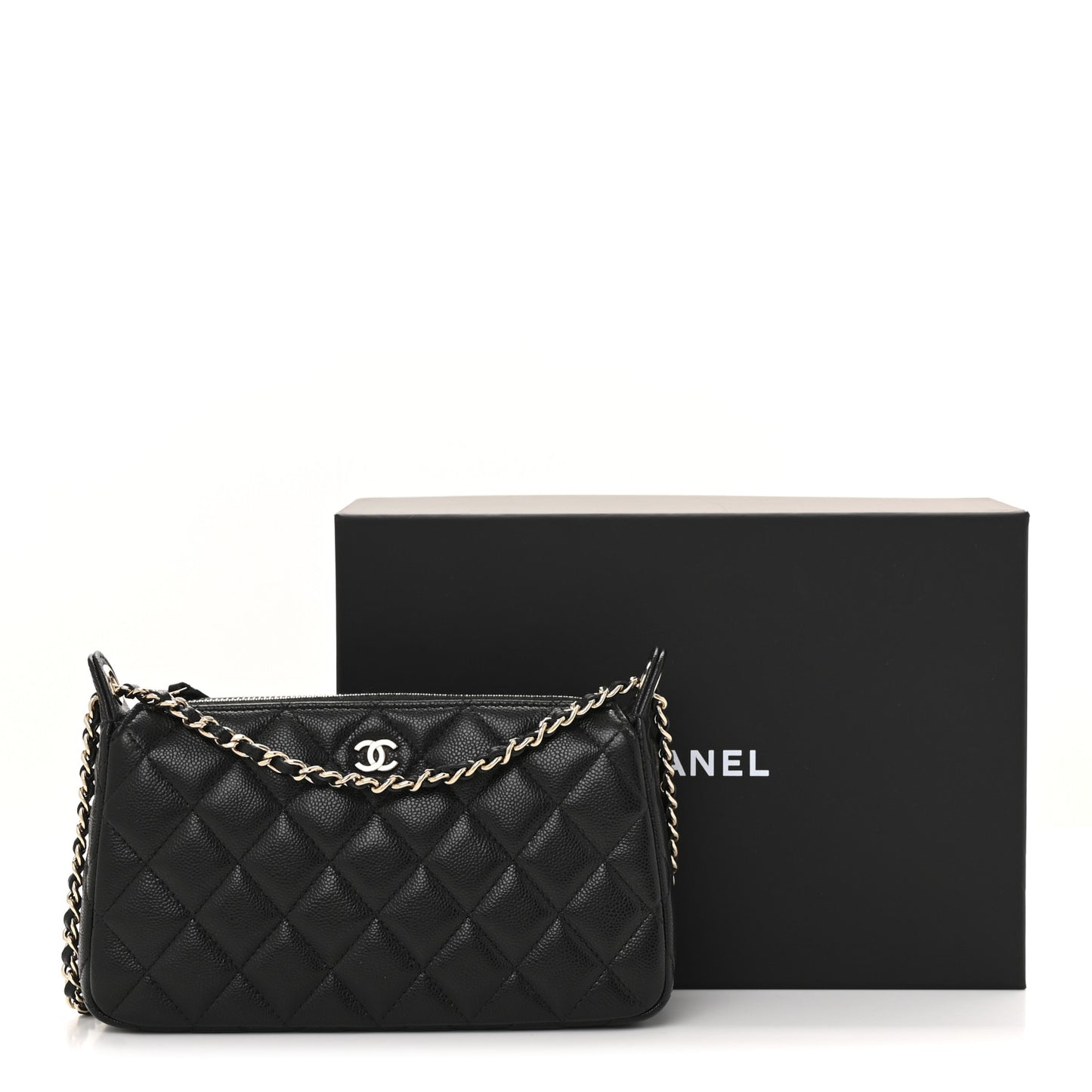 Caviar Quilted Purse With Chain Black