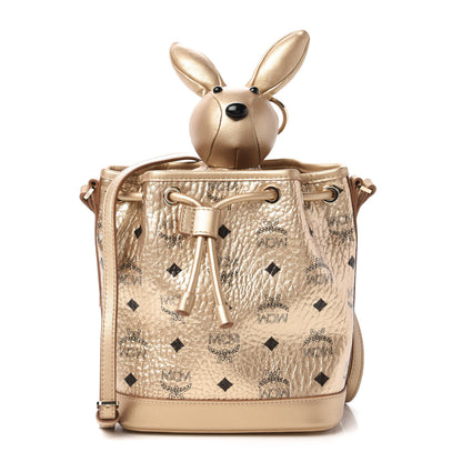 MCM Metallic Visetos Zoo Rabbit Drawstring Bucket Bag Berlin Gold 1 of 11