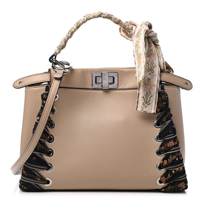 Fendi Nappa Ribbon Lace Up Mini Peekaboo Iconic Satchel Beige 1 of 4
