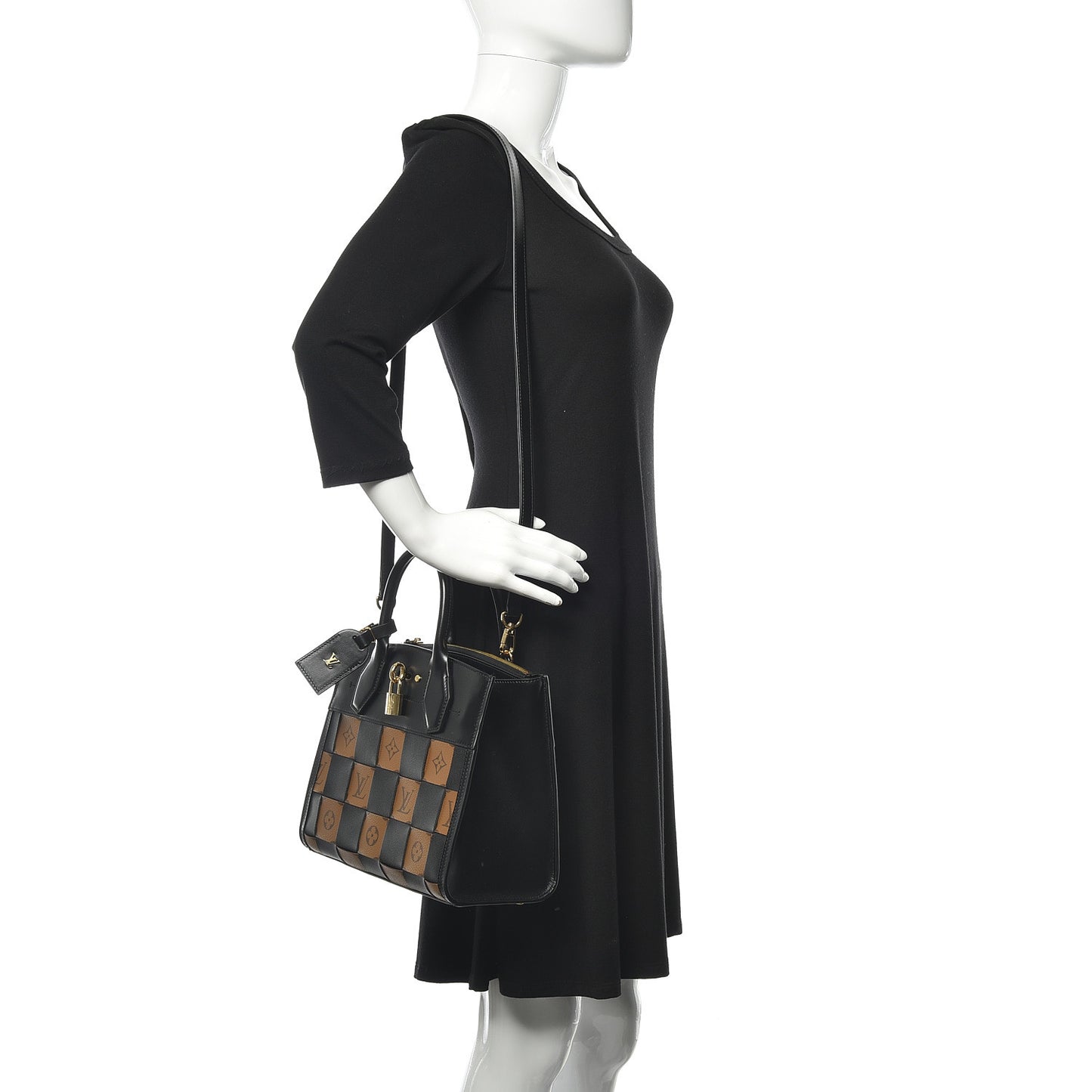 Calfskin Monogram Damier Tressage City Steamer PM Black