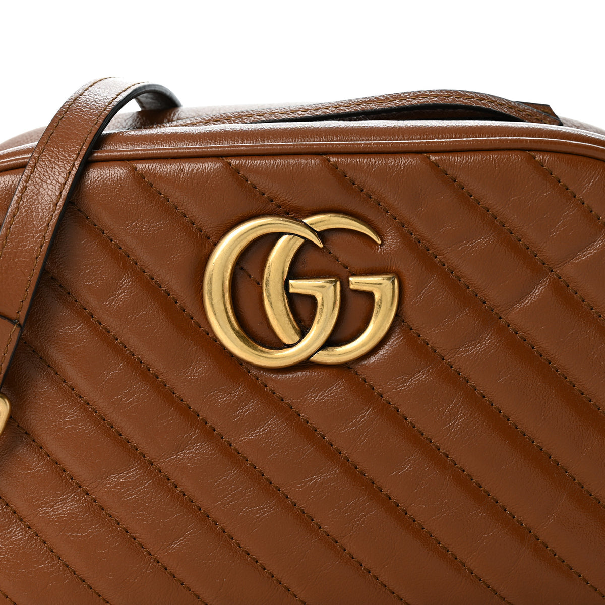 Gucci Glazed Calfskin Matelasse Diagonal Small GG Marmont Chain Shoulder Bag Cuir 8 of 10