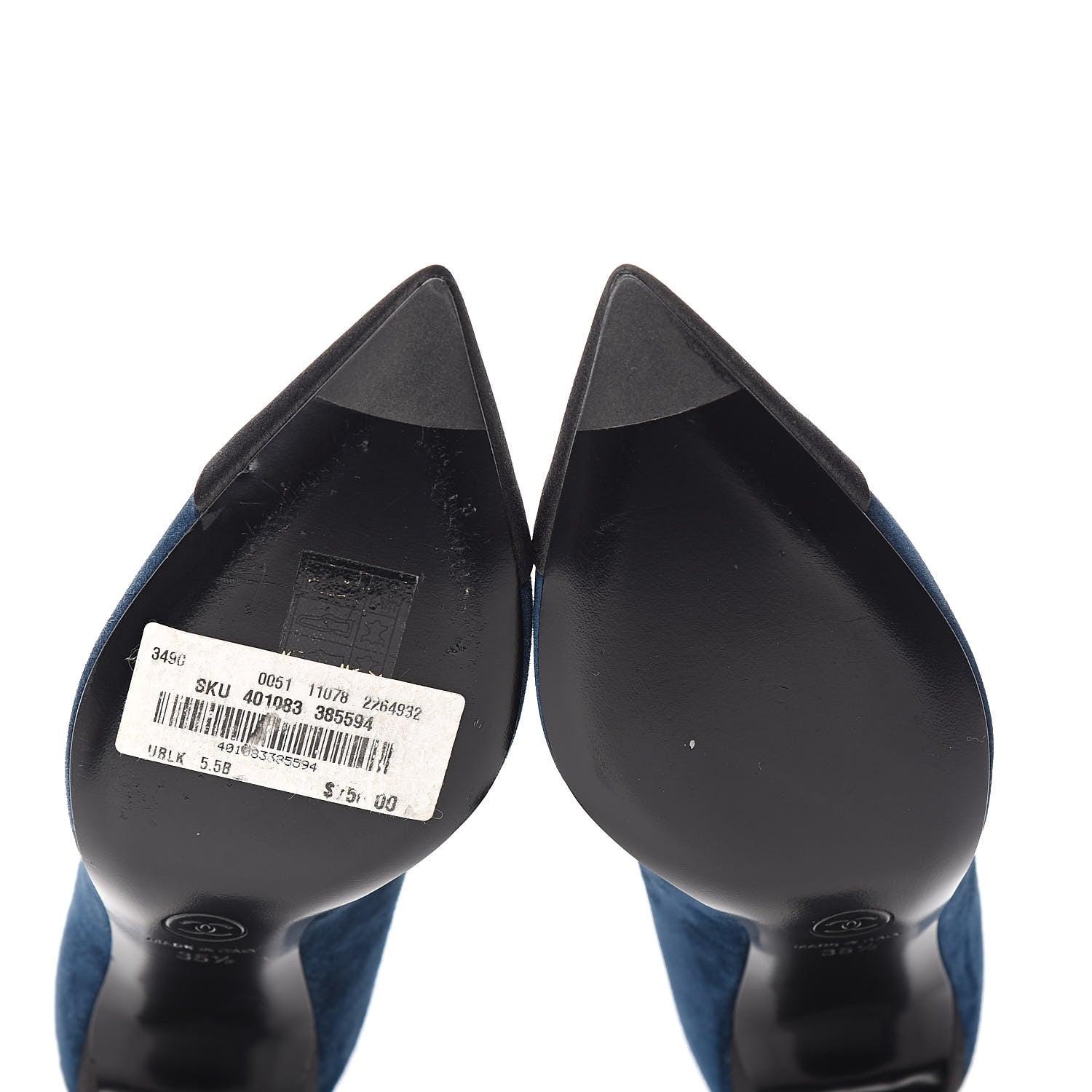 Chanel Suede Satin Cap Toe Gabrielle Pumps 35.5 Navy Black 6 of 11