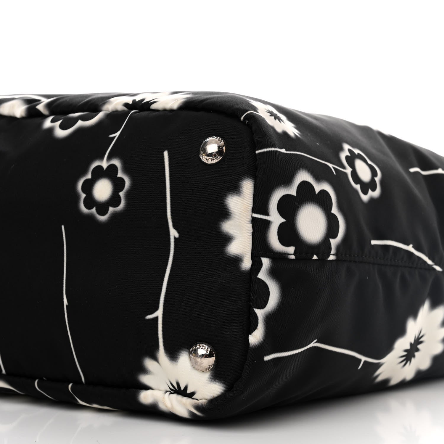 Prada Tessuto Stampato Nylon Saffiano Floral Print Tote Black White 11 of 12