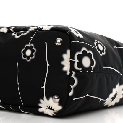 Prada Tessuto Stampato Nylon Saffiano Floral Print Tote Black White 11 of 12
