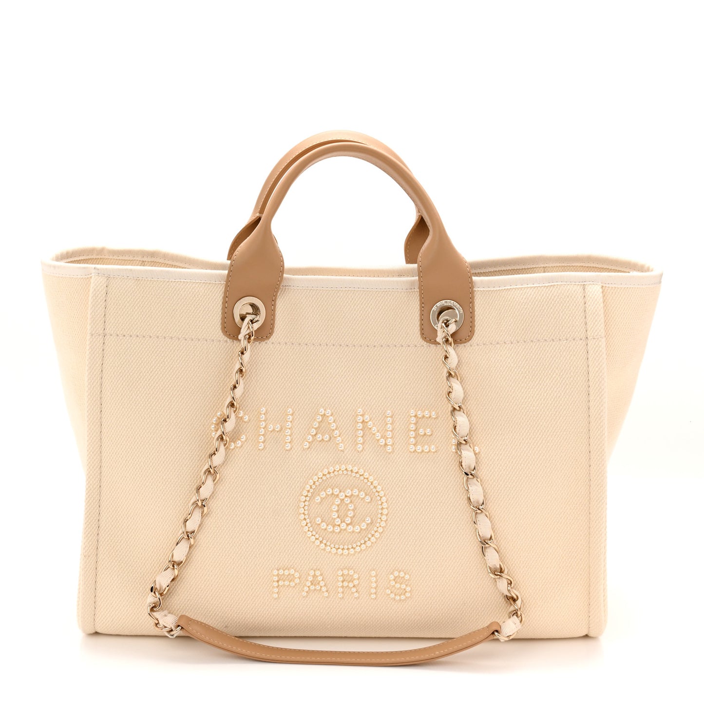Canvas Pearl Large Deauville Tote Ecru Beige