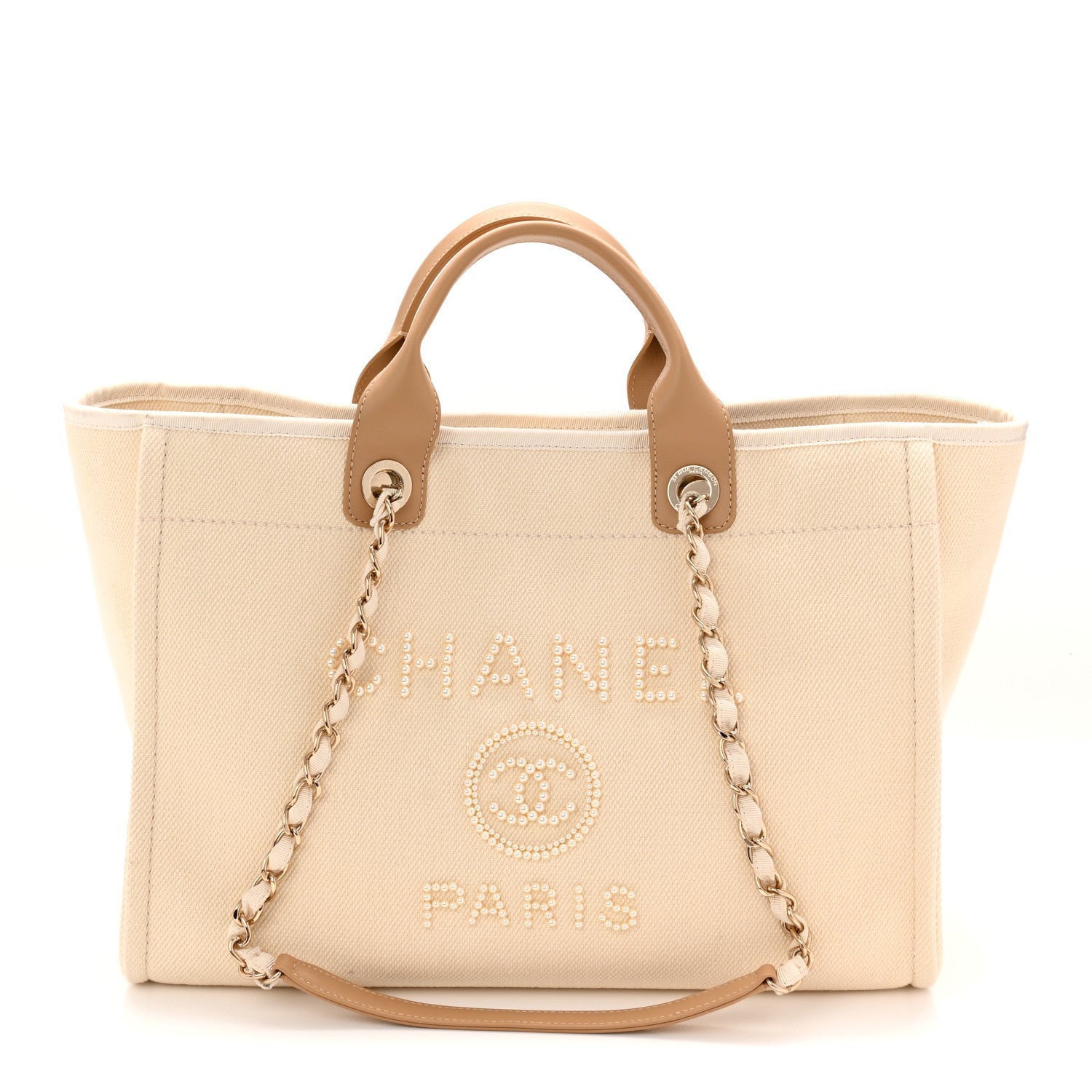 Chanel Canvas Pearl Large Deauville Tote Ecru Beige 1 of 10