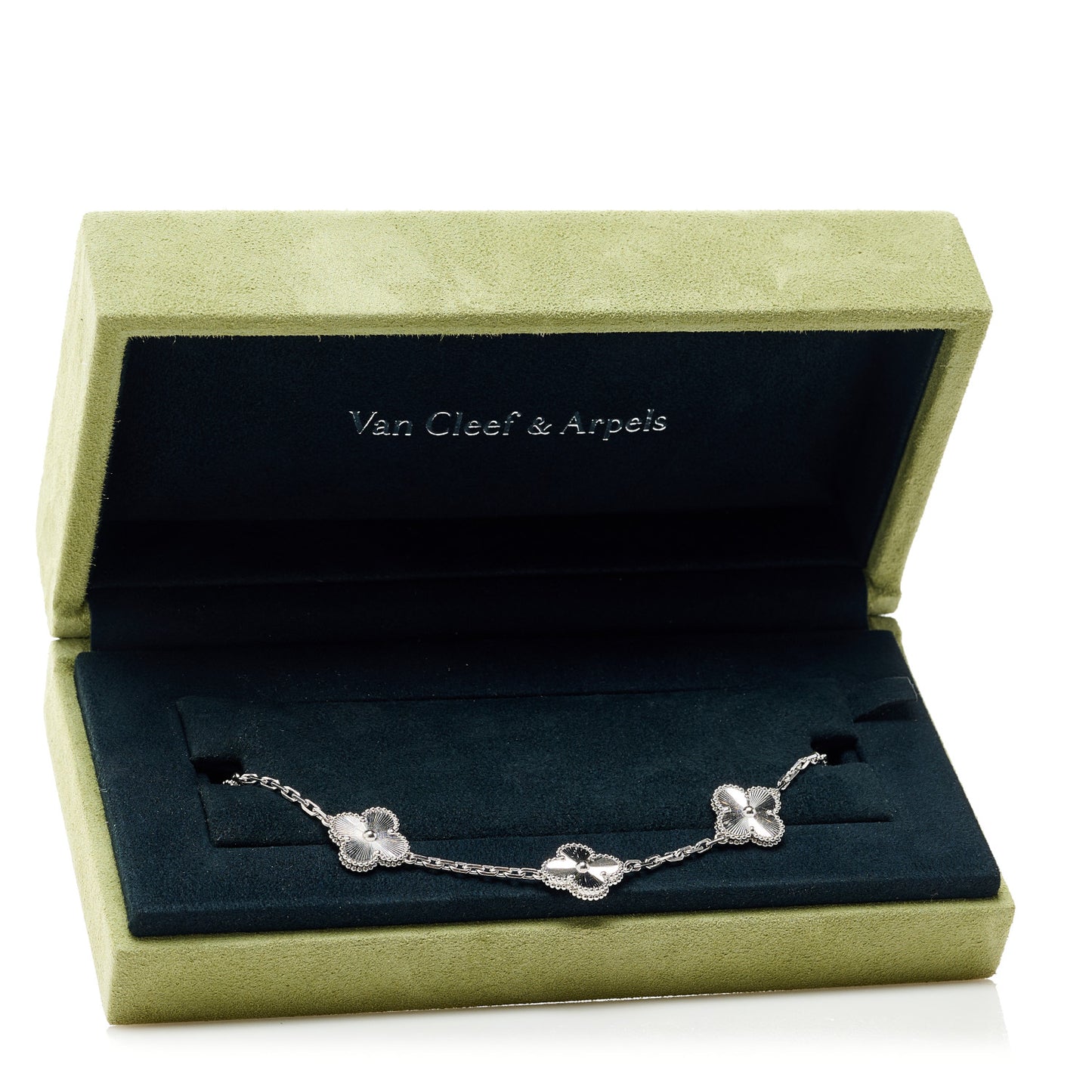 18K White Gold 5 Motifs Guilloche Vintage Alhambra Bracelet