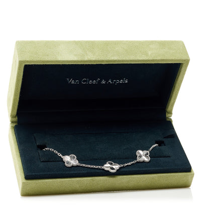 Van Cleef & Arpels 18K White Gold 5 Motifs Guilloche Vintage Alhambra Bracelet 5 of 5