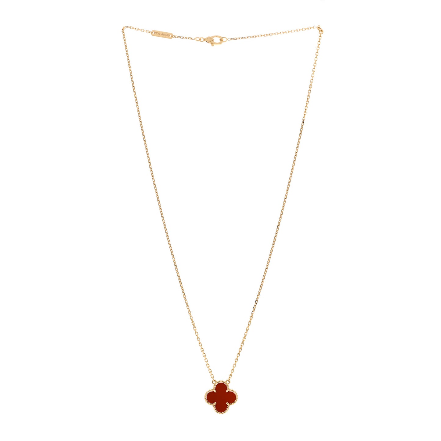 18K Yellow Gold Carnelian Vintage Alhambra Pendant Necklace
