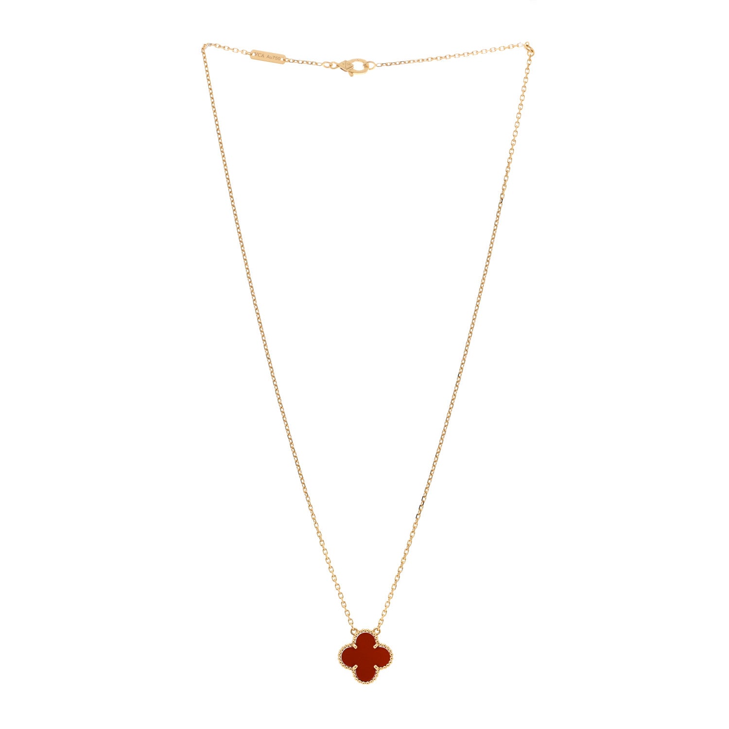 Van Cleef & Arpels 18K Yellow Gold Carnelian Vintage Alhambra Pendant Necklace 3 of 5