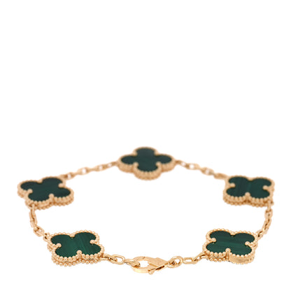 Van Cleef & Arpels 18K Yellow Gold Malachite 5 Motifs Vintage Alhambra Bracelet 2 of 4