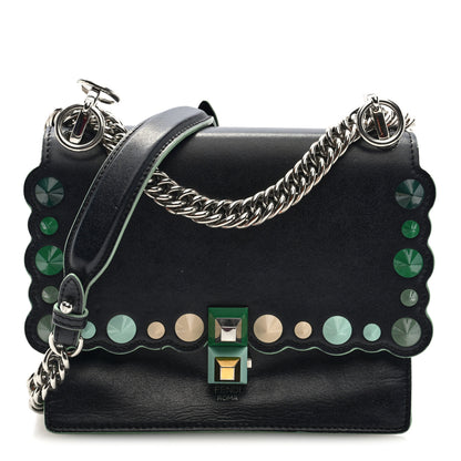 Fendi Vitello Liberty Scalloped Studded Small Kan I Shoulder Bag Black Multicolor 1 of 9