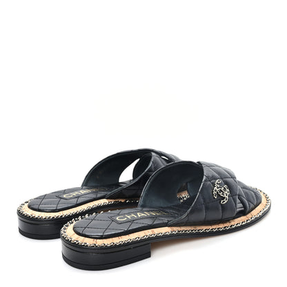 Chanel Shiny Lambskin Quilted Chain CC Sandals 38 Black 5 of 9