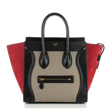 Celine Bullhide Calfskin Suede Mini Tri-Color Luggage Dark Ruby 1 of 7