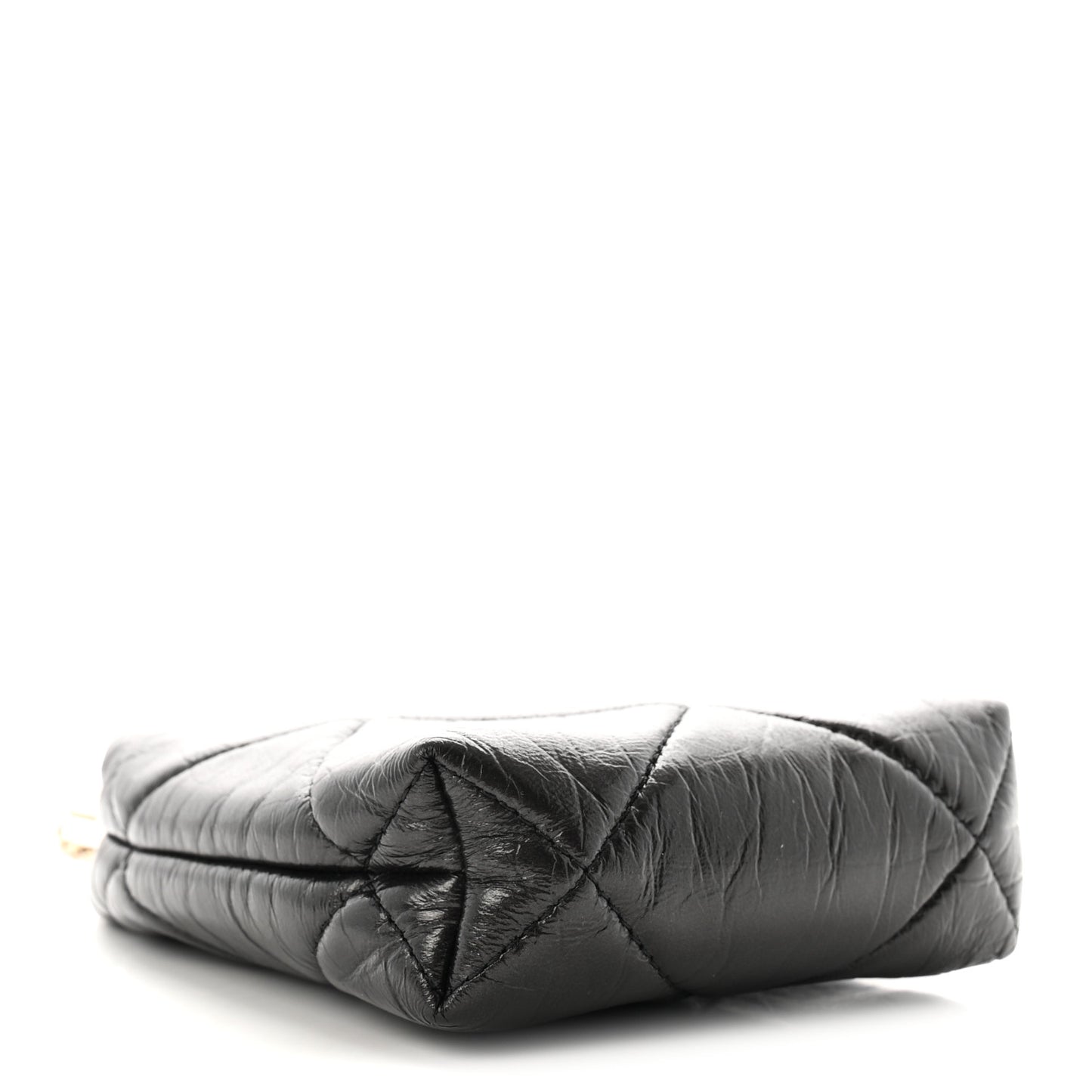Shiny Aged Lambskin Quilted Kiss Lock Clutch With Chain Black
