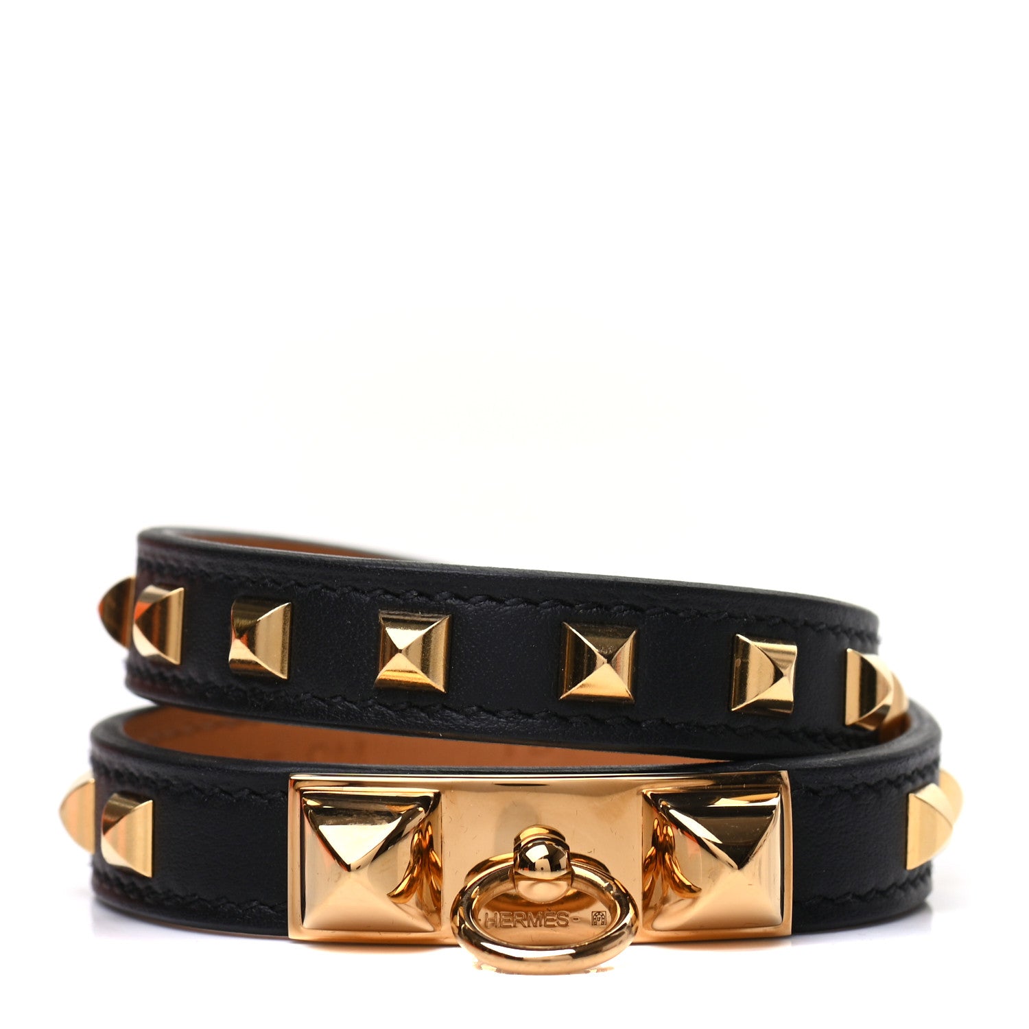 Hermes Swift Studded Rivale Double Tour Bracelet T3 Black 1 of 6