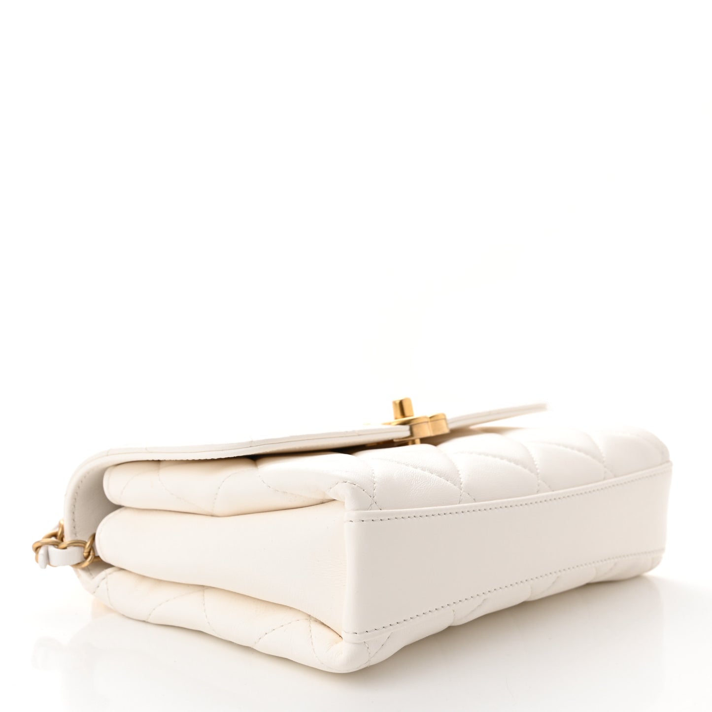 Lambskin Quilted Small CC Crystal Logo Chain Flap White