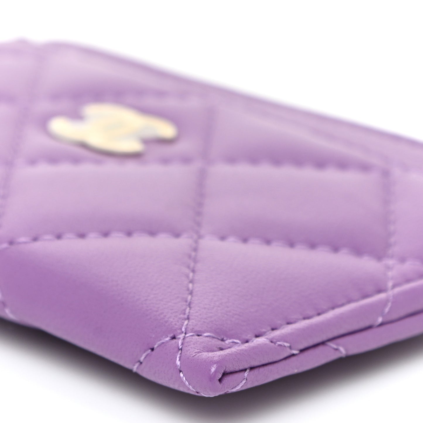 Lambskin Quilted Card Holder Purple