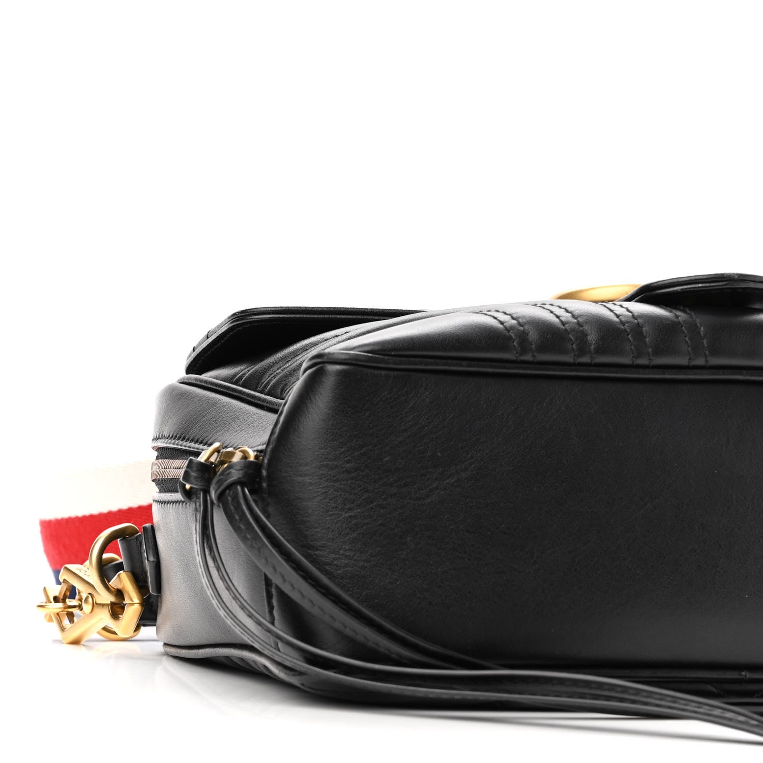 Gucci Calfskin Matelasse Sylvie Web Small GG Marmont Top Handle Shoulder Bag Black 9 of 10