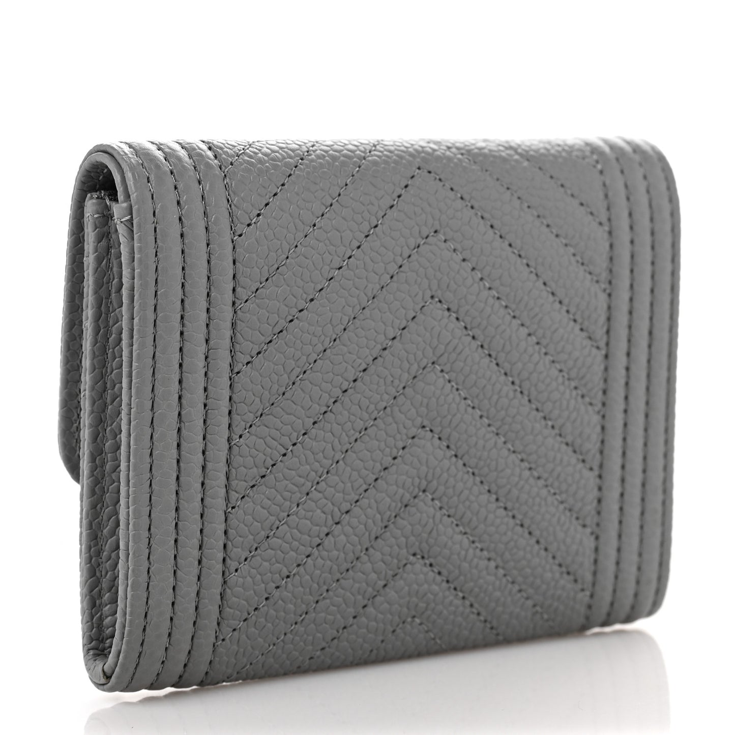 Caviar Chevron Quilted Boy Card Holder Wallet Grey