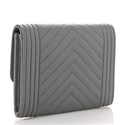 Chanel Caviar Chevron Quilted Boy Card Holder Wallet Grey 3 of 11