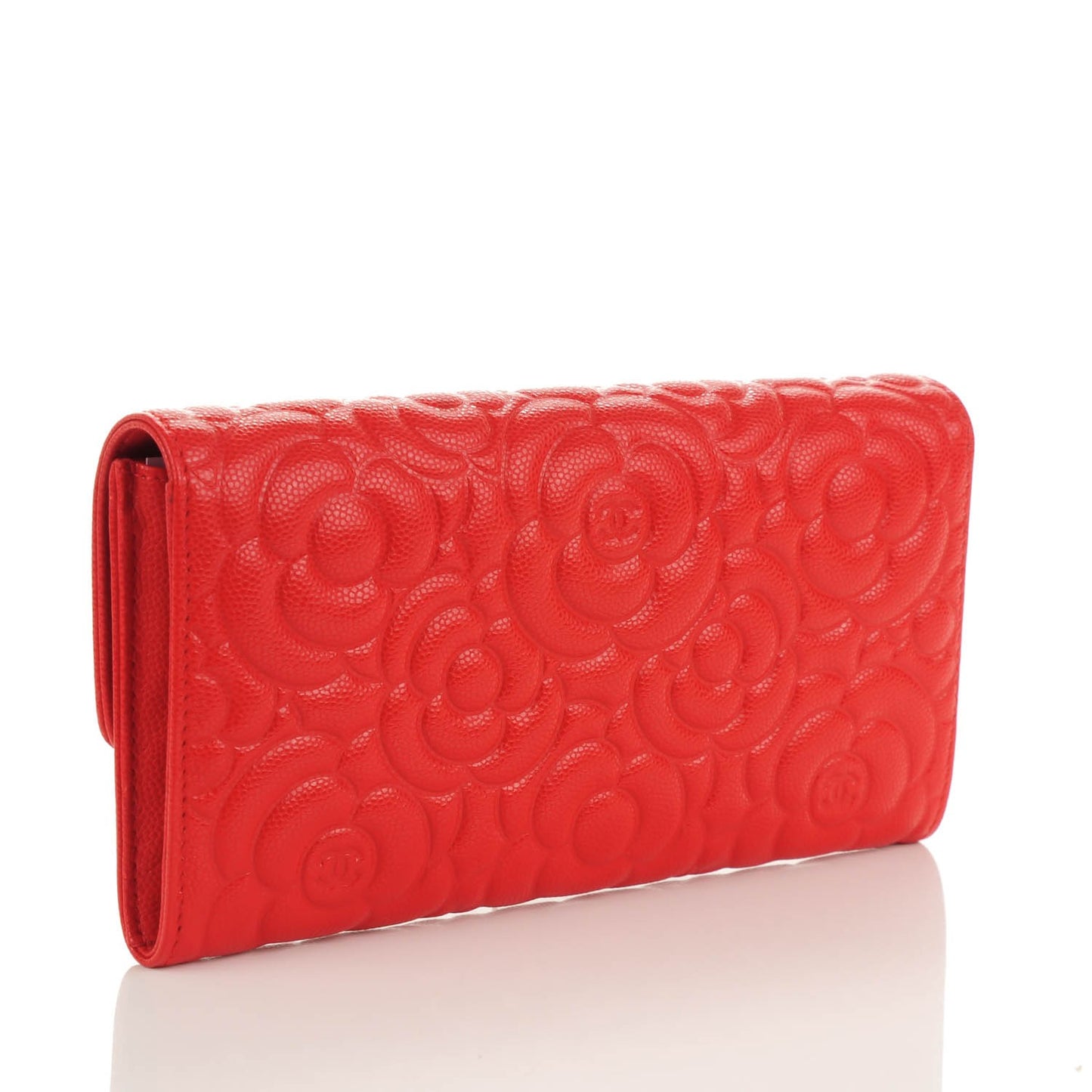 Caviar Camellia Embossed Flap Wallet Red