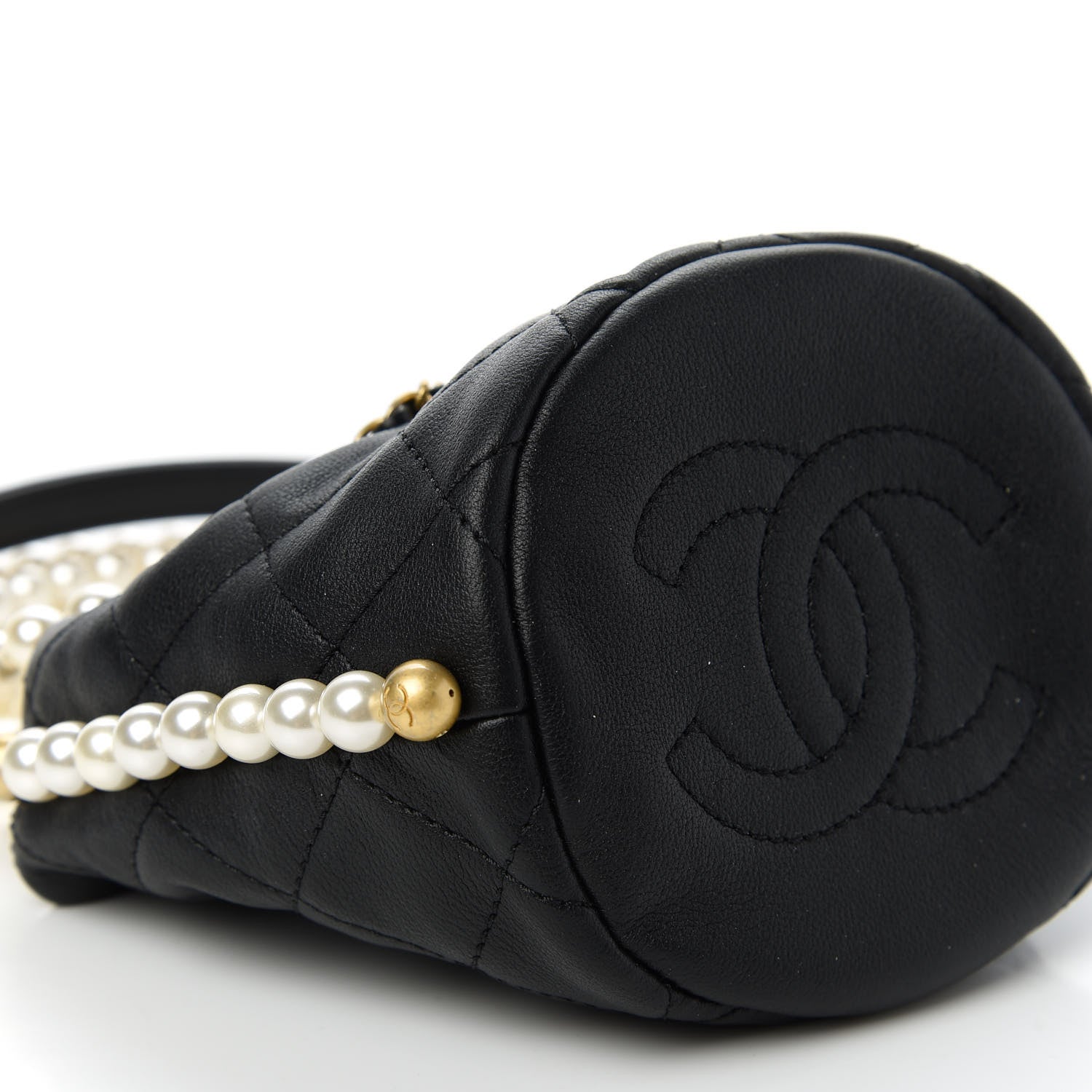Chanel Calfskin Quilted Pearl Mini About Pearls Drawstring Bucket Bag Black 6 of 11