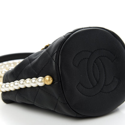 Chanel Calfskin Quilted Pearl Mini About Pearls Drawstring Bucket Bag Black 6 of 11