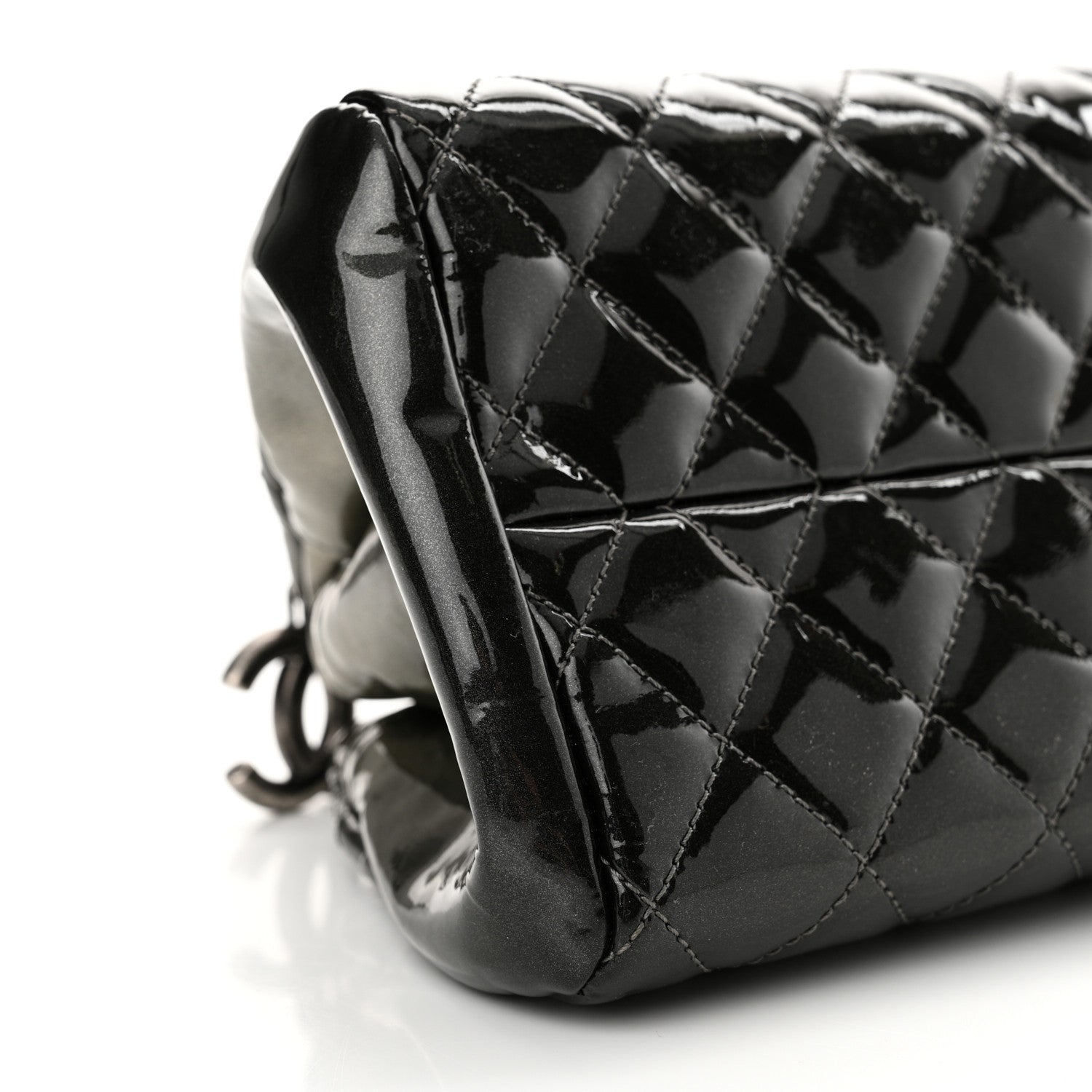 Chanel Patent Quilted Small Just Mademoiselle Bowling Bag Grey Black 9 of 11