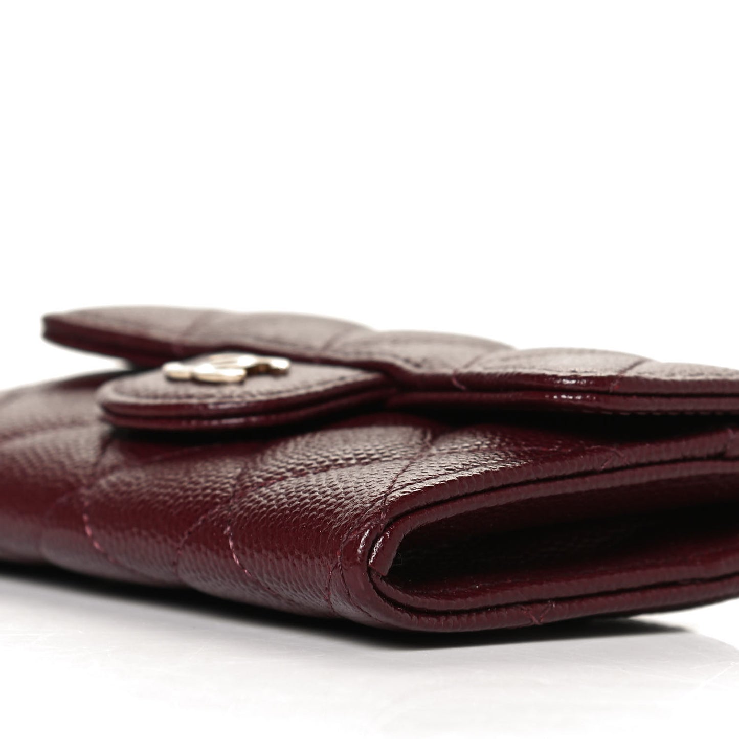 Caviar Quilted Flap Card Holder Wallet Burgundy
